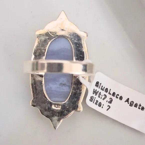 BLUE LACE AGATE RING 925 STERLING SILVER SIZE 7